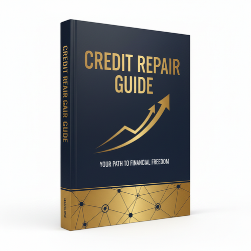 Credit Repair Guide product cover with rising credit score graph